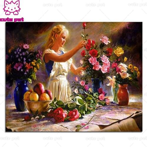 5D DIY Diamond Painting cross stitch European women, floral art landscape full square/round diamond embroidery mosaic painting