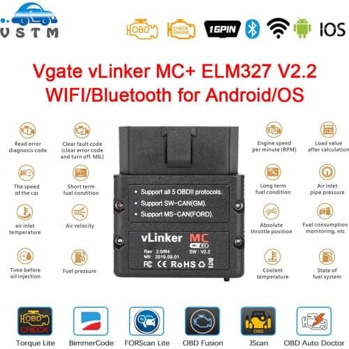 Original Vgate vLinker MC+ Bluetooth 4.0 WIFI ELM327 For Android/IOS Scanner OBD 2 OBD2 Car Diagnostic Auto Tool