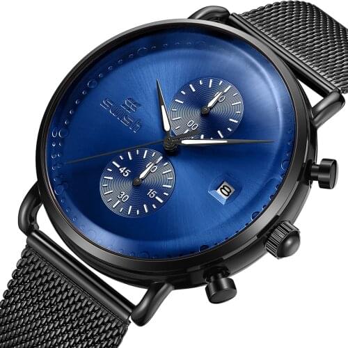 Creative Designer Watches Men Top Brand Luxury Fashion Black Milan Mesh Strap Clock Male Waterproof Chronograph Sports Watch Man