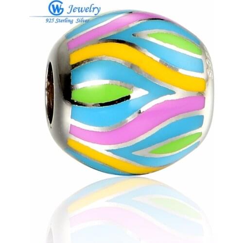 GW 925 Sterling Silver Beads Charms Aimili European Enamel Beads For Bracelets Diy Jewelry Making AMLD005