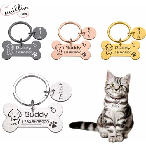 Personalized Collar Pet ID Tag Engraved Pet ID Name for Cat Puppy Dog Tag Pendant Keyring Bone Pet Accessories Dog Collar