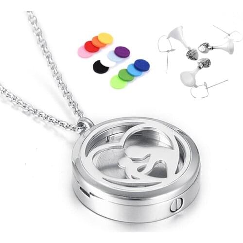 IJX007 (Can Put the photo ) 30mm Stainless Steel Round Memorial Urn Locket Jewelry Mother&Child Heart Cremation Pendant For Ash