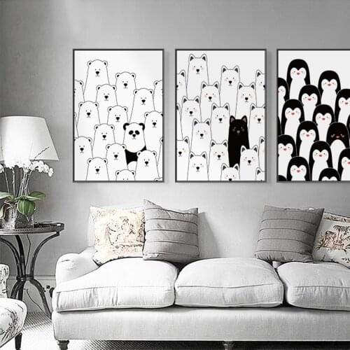 Canvas Painting Pop Pictures For Living Room Lovely White Bear And Penguin Poster Nordic Style Wall Art Print HD Home Decor