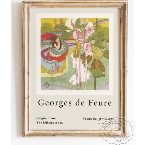 Georges De Feure Exhibition Museum Poster, Vrouw Krijgt Visioen In Een Tuin Canvas Painting, Art Nouveau Style Home Decor Prints