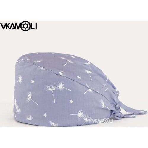 Scrubs Caps gray Dandelion printing Pet shop work cap Beauty salon cap mans and woman hat