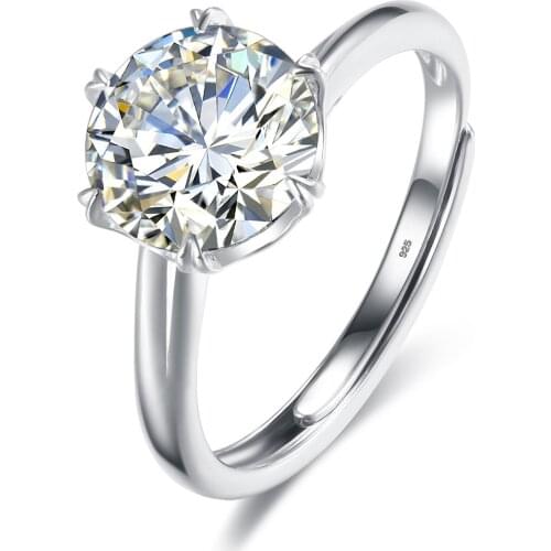 Real 3 Carats D Color Adjustable Moissanite Rings Women 100% 925 Sterling Silver 6 Prong Setting Sparkling Wedding Jewelry Gift