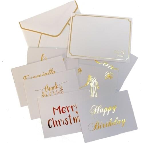 20Set Bronzing White card gilding envelopes with cards Mini wedding happy birthday Invitation gift 8*6CM