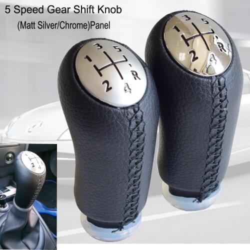 5 Speed Leather MT Gear Shift Knob For Renault Clio III Megane II Scenic II Kangoo GearShifter Pen Head Ball gloss Black Cap