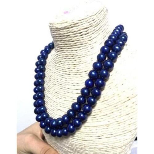 Beautiful 2row 9-10 mm blue pearl necklace 17-18inch