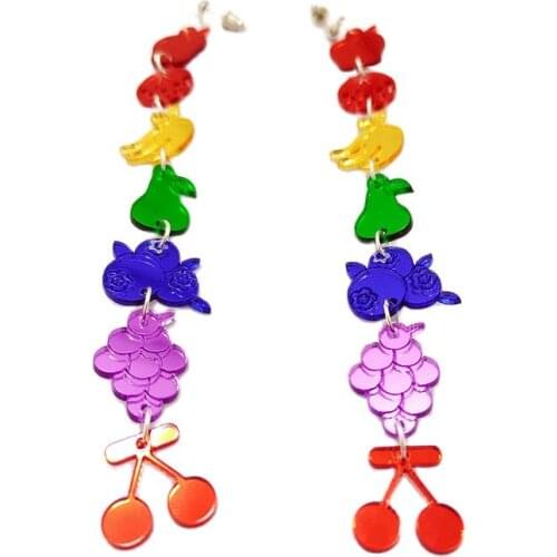 New Apple Pear Cherry Tassel Long Drop Earrings for Women High Quality Mirror Acrylic Trendy Jewelry Girls Kids Cute Accessories