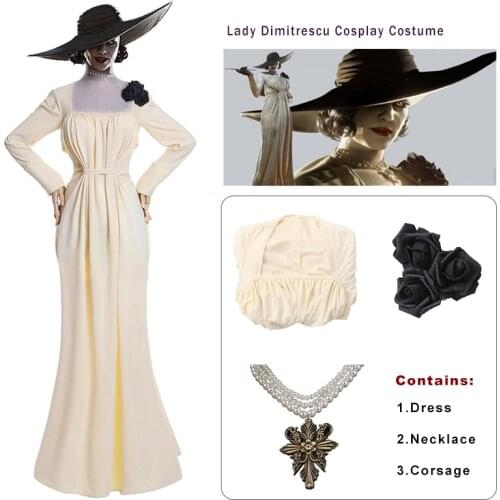 Vampire Alcina Lady Dimitrescu Cosplay Costume Dresses Pearl Necklace Corsage 3ps Suit Girls Dress Adult Kids Halloween Skirt