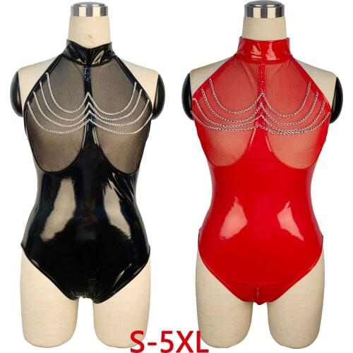 5XL Latex Bodysuit Body Plus Size Pvc Lingerie Fetish Lingerie Body Suit Sexy Lingerie Sexy Suit Sex Costumes Open Crotch Wear