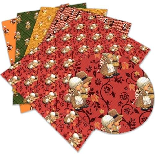 Thanksgiving Print PU Faux Leather Sheets DIY Making Shoe Bag Bow Decoration 30x136cm