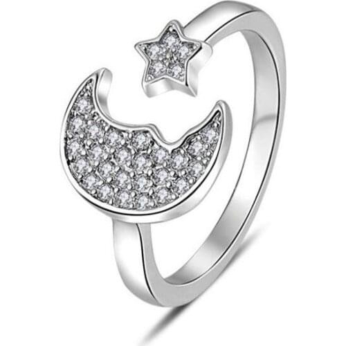 Trendy Moon Star Design Rings For Women Jewelry Charm Silver 925 Rings Girl Lady Promise Accessories Female Ring Adjustable