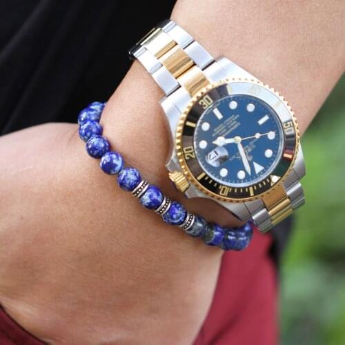 Fashion Top Grade Man Bracelet New Classic Natural Lapis Lazuli Tiger Eye Matte Beads Stone Charm Bracelet For Male Jewelry Gift