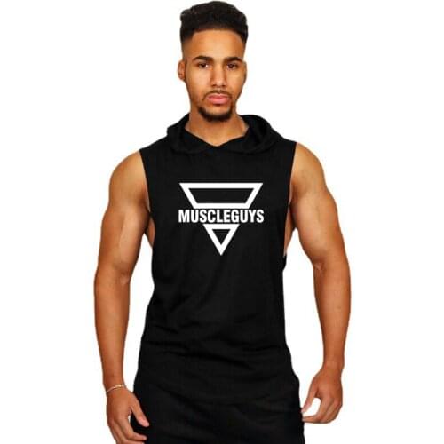 Muscleguys Brand Gym Clothing Mens Bodybuilding Hooded Tank Top Cotton Sleeveless T-shirt Fitness Vest Workout Sportswear Tops