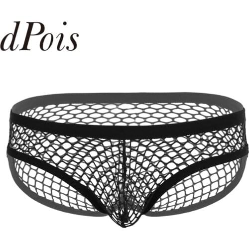 Mens Breathable See Through Fishnet Low Rise Elastic Waist Bulge Pouch Bikini Briefs Underwear Panties