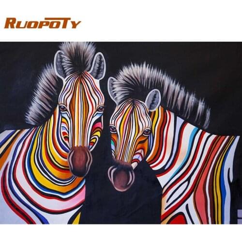 RUOPOTY Frame Picture Diy Painting By Numbers For Adults Zebra Lovers Animals Handpainted Painting Coloring By Numbers Diy Gift