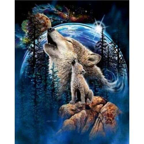 Night Wolf -Animal Counted Cross Stitch Kit Needlework Embroidery Crafts 14ct Unprinted Aida DIY Arts Handmade Home Decor