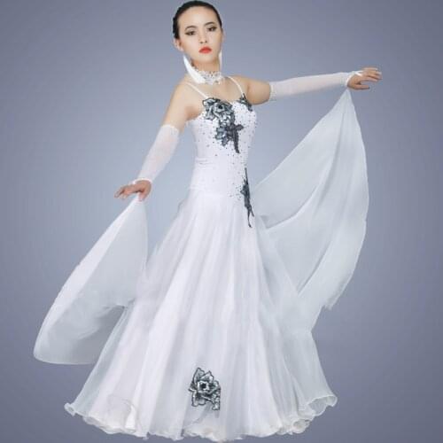 New Ballroom Dance Dresses Women Elegant White Long Dress Big Skirt Party Singer Stage Costume Ballroom Competition Dress BL1903