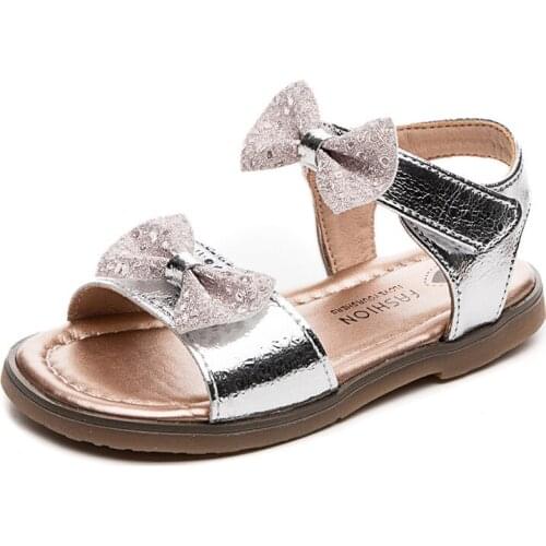 Children Sandals Shoes Girls Bow-Knot Hook & Loop Summer Breathable Princess Kid Party Fashion Beach Flat Toddler Baby