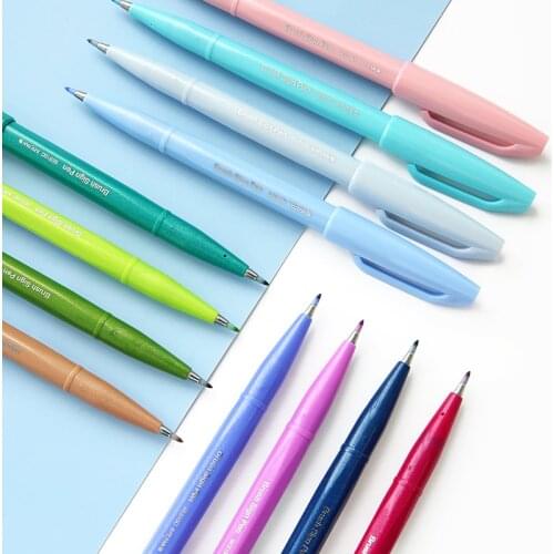 New Color Japan Pentel Brush Sign Pens Fude Touch Pen Flexible Tip 24 Colors SES15C Pastel / Normal Colour Art Supplies