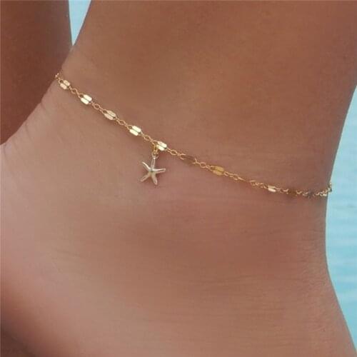 Trendy Summer Gold Color Starfish Chain Anklet For Woman Bohemian Vintage Sandy Beach Footwear Leg Bracelets Female Foot Jewelry