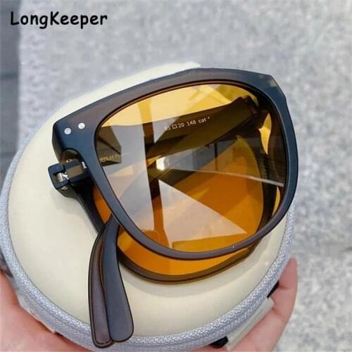 Trendy Foldable air cushion Sunglasses Women Men Portable Fold Polarized Sun Glasses with Gift Case Round Driving Eyewears