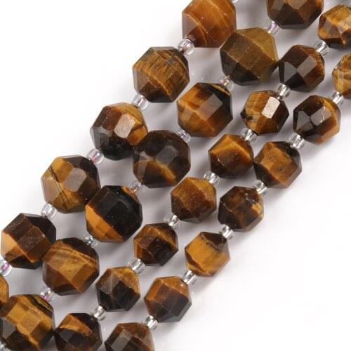 Natural Tiger Eye Stone Faceted Sharp Energy Loose DIY Beads for Jewelry Making Birthday Gift Bracelets 15'' Strand