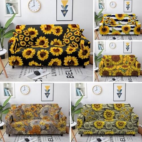 Sunflower Sofa Covers for Living Room Polyester Floral Printed Elastic Corner Couch Cover Slipcovers Sofa Protector 1/2/3/4 Seat