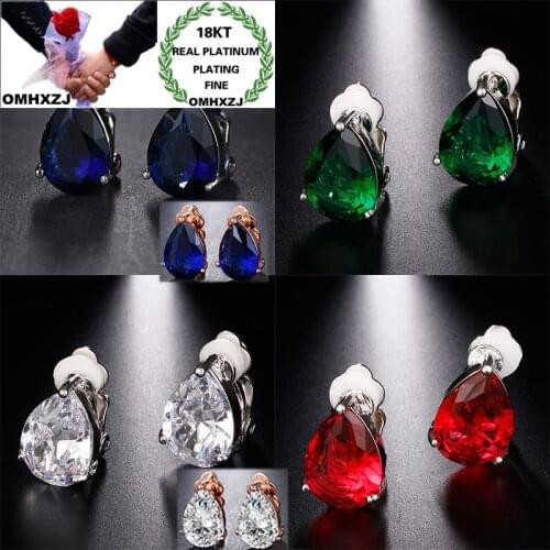 OMHXZJ Wholesale EA620 European Fashion Woman Girl Party Birthday Wedding Gift Water Drop Zircon 18KT White Gold Stud Earrings