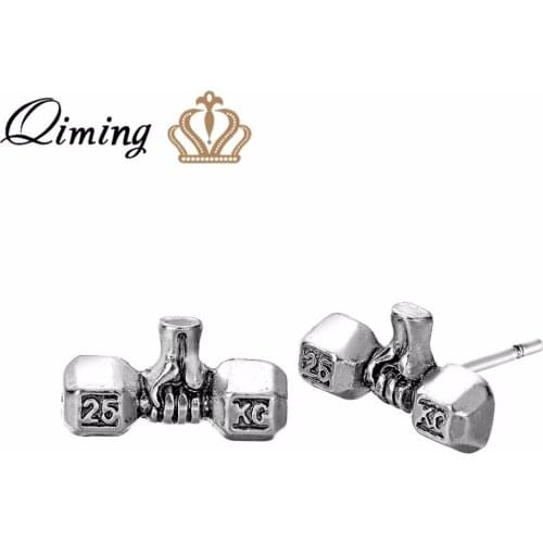 QIMING Weightlifting Mens Women Earrings 25KG Fitness Original Fashion Sports Jewelry Dropshipping Stud Earring Man Gift