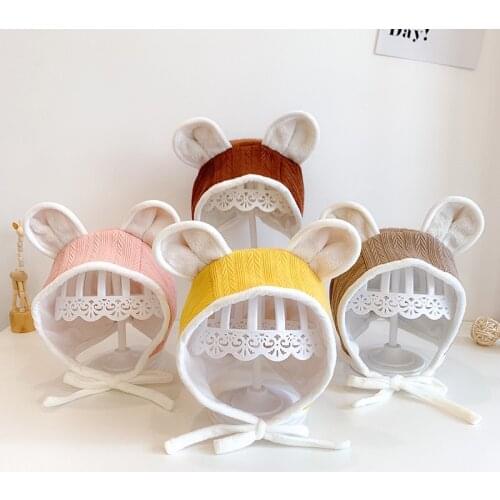 Autumn Winter Warm Baby Hat Thick Plush Cartoon Ear Children Hat Beanies For Baby Girl Boy Solid Color Kids Cap Infant Bonnet
