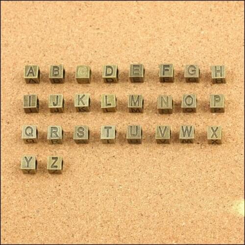 High quality 1 SET 7mm*7mm Antique Bronze Antique Silver plated square 26 letters bracelets beads (A-Z)