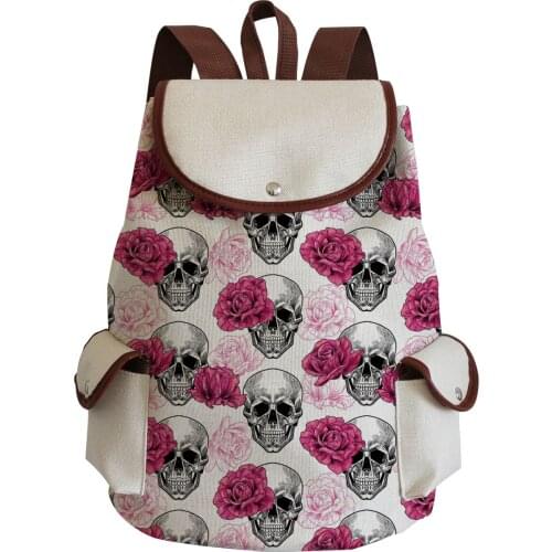 High Quality Linen Backpack Cool Fashion Book Bag Floral Skull Printed Handbags Halloween Storage Outdoors Packs School Backpack