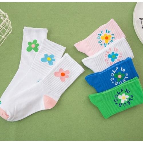 Socks Women Beauty Flower Socks Woman Golf Long Tube Stockings Womens Classics Knee High Socks Sport Long Harajuku Sock White