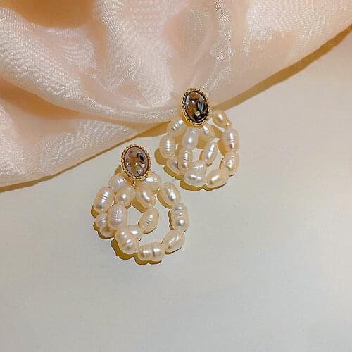 Origin Summer Fashion Luxury Double-Layer Freshwater Pearl Dangle Earring for Women Girls Shining Rhinestone Earring Jewelry