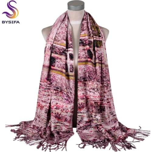 BYSIFA| Fall Winter Women Wool Scarves Foulard Winter Brand Pink Warm Bandana Long Cashmere Pashmina Ladies Tassel Scarves Wraps