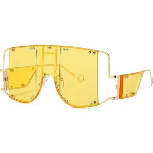 Punk Metal Big Frame Oversized Square Sunglasses 2021 New Wide Temples Retro Fashion Sun Glasses For Women One Piece GafasUV400