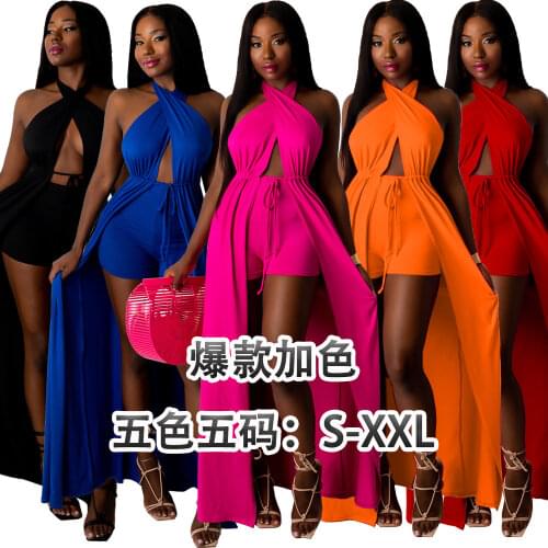 Echoine Wrap Halter Long Split Skirt Sexy Cover Up Shorts Set Two Piece Set Women Beach Holidays Matching Set Party Club Outfits