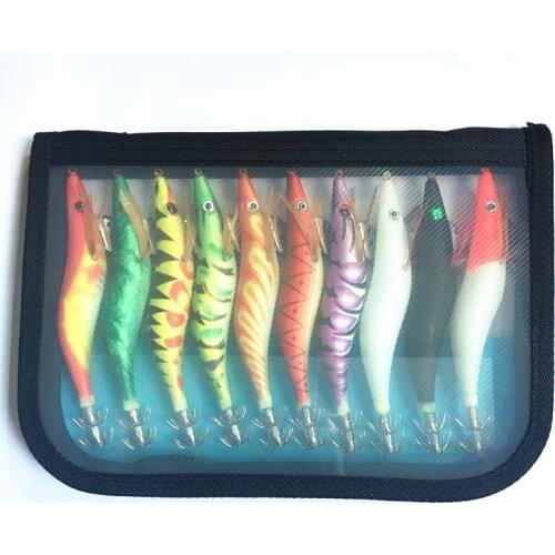 10Pcs Fishing Lure Set 13.5CM 20G Squid Jigs 3.5# Hook Shrimp Artificial Fishing Lures Wood Shrimp Fishing Lure Octopus Bait