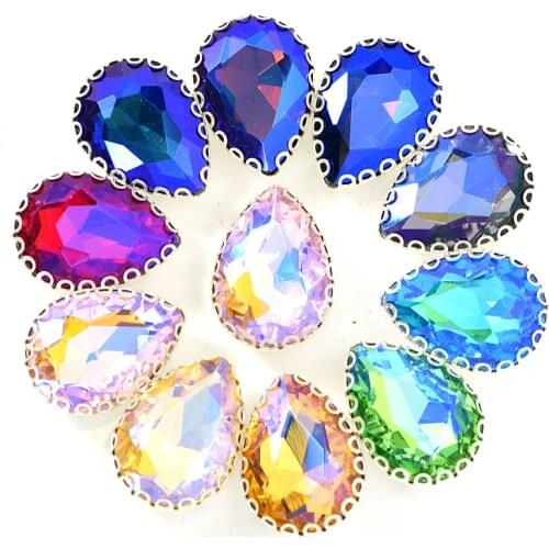 20pcs 13x18mm Crystal Glass Sew On Claw Rhinestone High Quality Teardrop Colorful Sew On Rhinestone With Claw For Wedding B3737