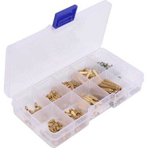260Pcs/M2 PCB Threaded Brass Male Female Standoff Spacer Board Hex Screws Nut Assortment Box kit set with Plastic Box Hollow