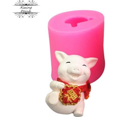 3D cartoon cute lucky pig shape silicone mold resin clay Soap Candle tool DIY cake decoration chocolate fudge mold