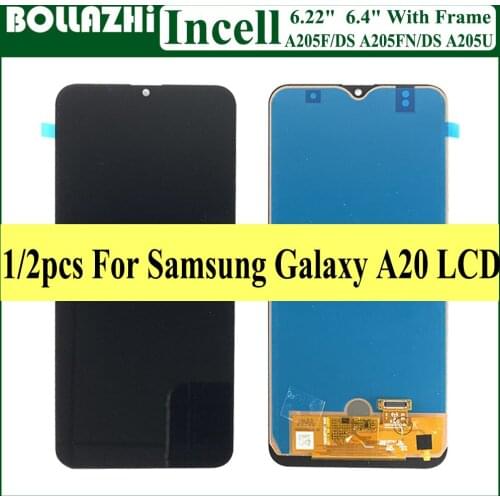 6.4''Incell For Samsung Galaxy A20 A205 SM-A205F LCD Display Touch Screen Digitizer Replacement for Samsung A20 A205 A205F Frame