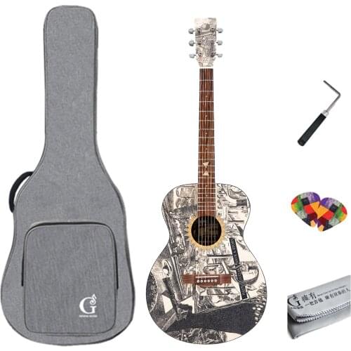 GENERAL SOUND Veneer Acoustic Guitar 41-inch Full Size Folk Guitar Spruce Wood Top Closed Turning Peg &Gig Bag/ Picks/ Truss Rod