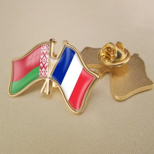 Belarus and France Crossed Double Friendship Flags Lapel Pins Brooch Badges