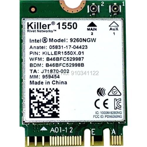 Killer Wireless AC 1550 Module Bluetooth 5.0 WLAN m.2 2230/ NGFF Card Adapte