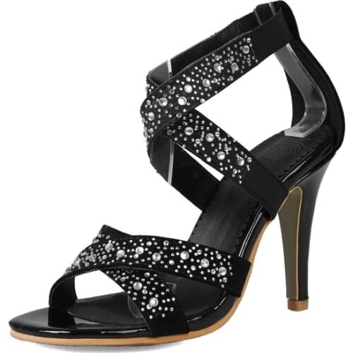 Big Size 11 12 13 14 15 16 17 high heels sandals women shoes woman summer ladies Rhinestone Open toe Stiletto Elastic band