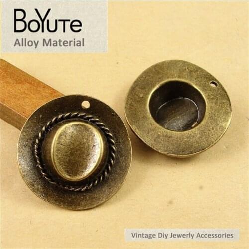 BoYuTe (40 Pieces/Lot) 30*8MM Antique Bronze Plated Metal European Bracelets Hat Charm Pendants Fashion Jewelry Making Findings